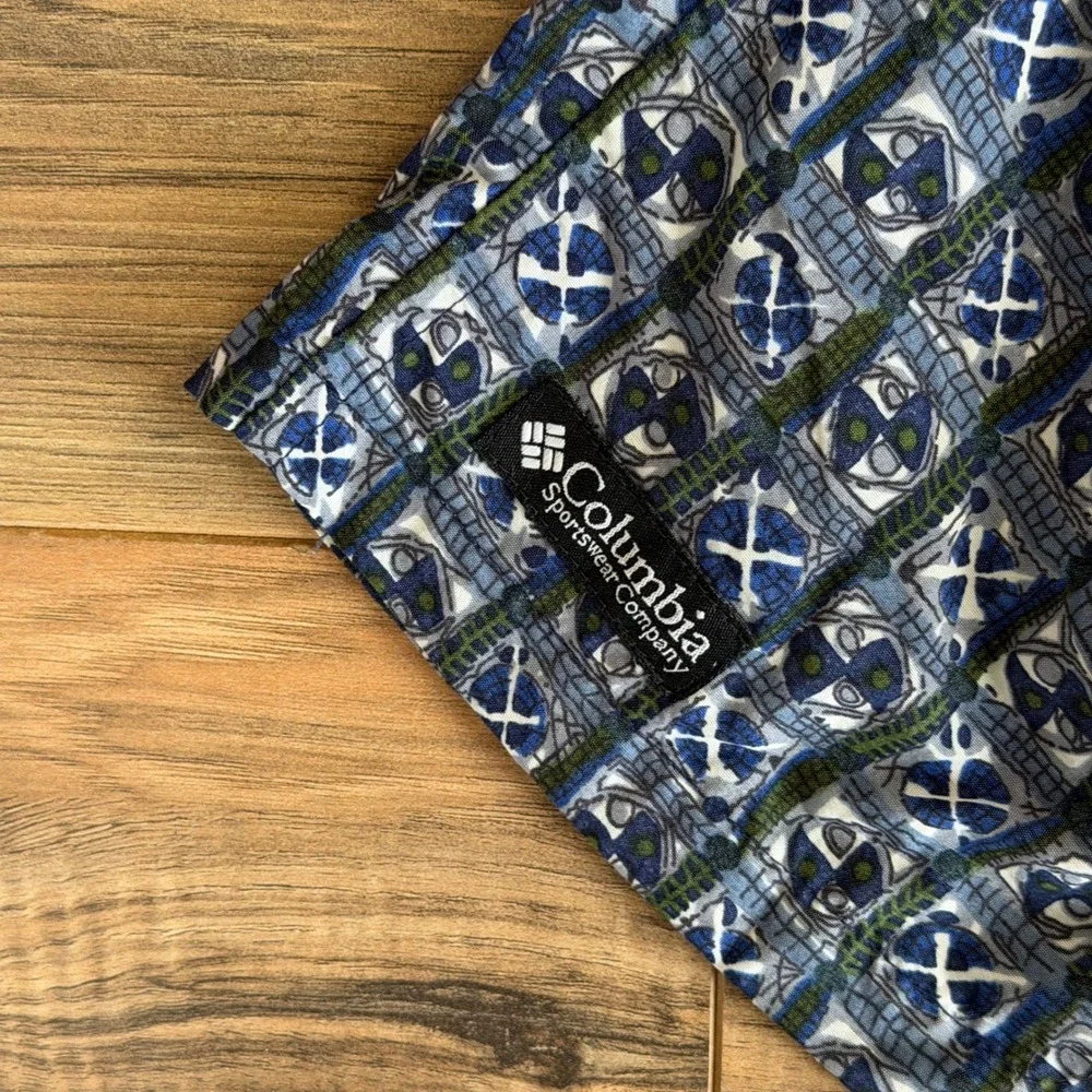 Vintage Columbia Mens M Blue Geometric Print Nylon Hiking Swim Shorts Suit
